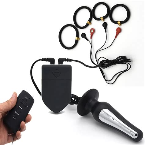 wireless remote control electric shock penis ring anal pulg electro shock cock rings anal butt