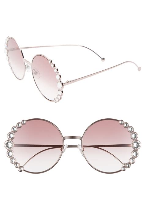 Fendi 58mm Oversized Round Swarovski Crystal Sunglasses In Pink Modesens