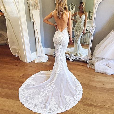 Mermaid Deep V Neck Backless Court Train Wedding Dress With Lace Appliquesdress3244wedding Dresses