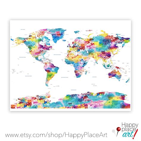 Pastel Watercolor Map Huge World Map World Map Soft Etsy Canada