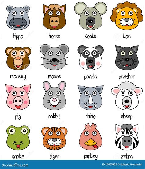 Cartoon Animal Faces Set 2 Stock Images Image 24405924