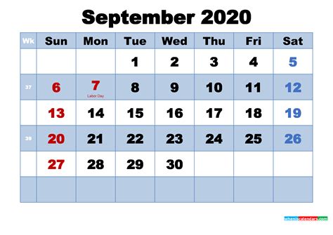 Free Printable 2020 Calendar September As Word Pdf