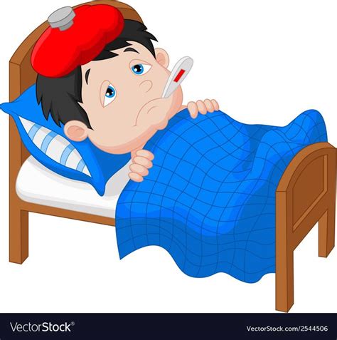 Vector Illustration Of Cartoon Sick Boy Lying In Bed Download A Free