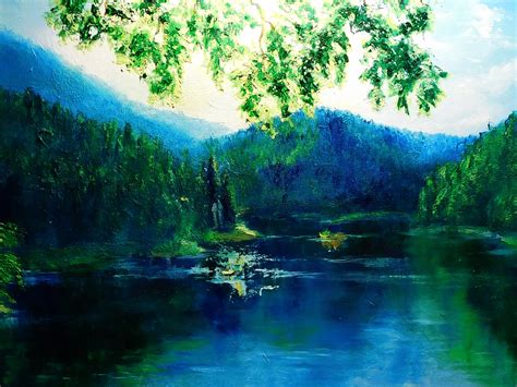 Original Oil Painting Lake In The Mountains Home Décor T Etsy Uk