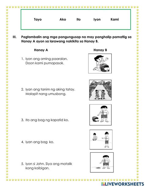 Panghalip Panao Worksheet For Grade 1 Live Worksheets Images And Images And Photos Finder