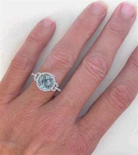 Stella grace sterling silver aquamarine & diamond accent heart & leaf ring reg. Diamond Halo Ring Setting with 8mm Round Aquamarine in 14k ...