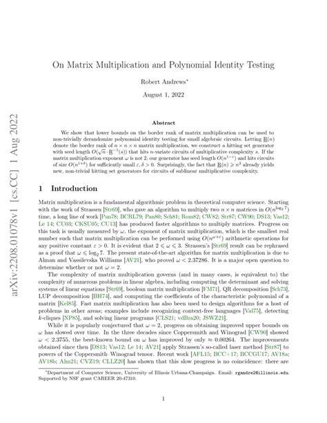 On Matrix Multiplication And Polynomial Identity Testing Deepai