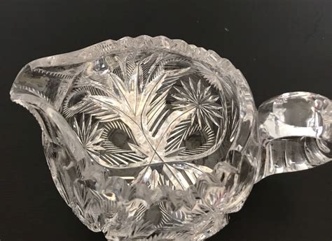 Libbey Plumage Cut Crystal Creamer Antique Heavy Signed Etsy