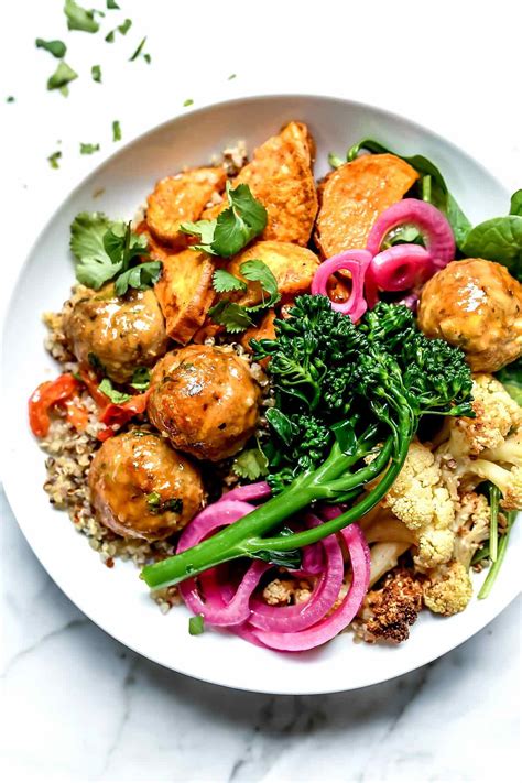 Buddha Bowls With Roasted Vegetables And Turkey Meatballs Foodiecrush