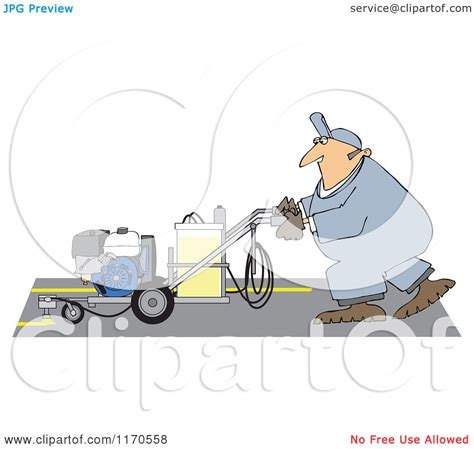 Cartoon Of A Parking Lot Striper Worker Operating A Machine Royalty