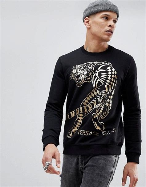 Versace Jeans Versace Jeans Sweatshirt In Black With Gold Tiger