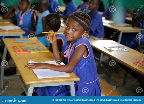 Portoloko Sierra Leone April 28 2015 African Girl In A Classroom Attending School With