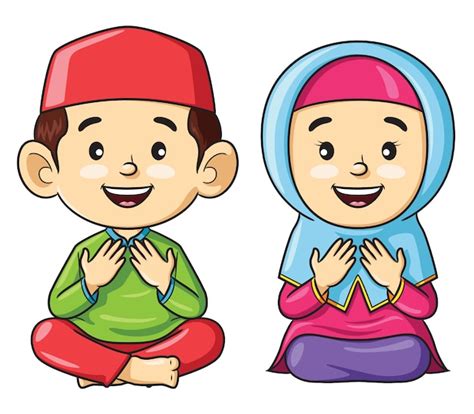 Premium Vector Muslim Kids Cartoon Sitting While Pray