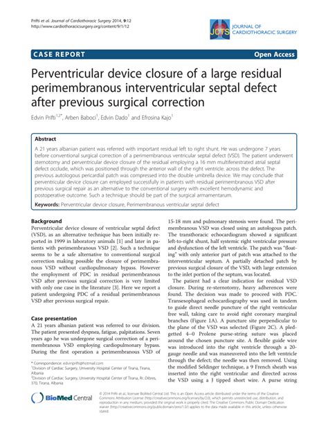 Pdf Perventricular Device Closure Of A Large Residual Perimembranous