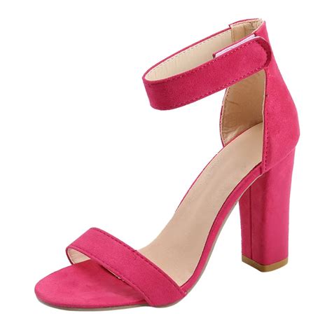 Muqgew Hot Pink Fashion Women Fish Mouth Sandals Ankle High Heels Block
