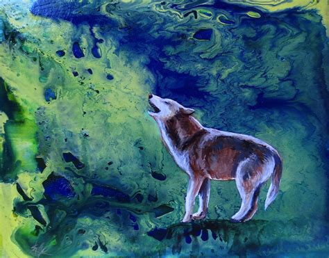 Wolf Howls Is A Small 12″ X 16″ Acrylic Painting It Has A Lovely Green