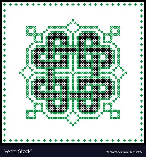 Celtic Knot In Black Green Cross Stitch Pattern Vector Image
