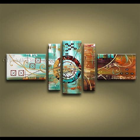 Hand Painted 5 Pieces Modern Abstract Painting Wall Art Inner Stretched