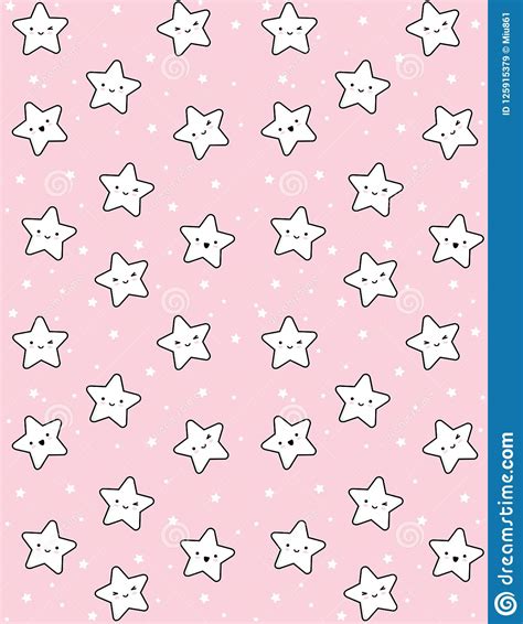 Cute White Stars With Black Outline Vector Pattern Pastel Pink Background Stock Vector