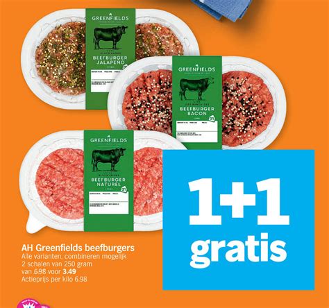 AH Greenfields Beefburgers 250g Promotie Bij Albert Heijn