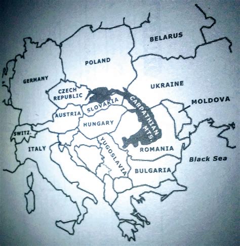 A Black And White Map Of Europe With The Names Of Major Cities On Its
