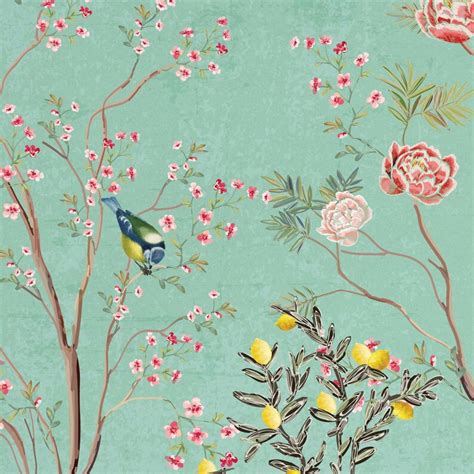Chinese Décor Chinoiserie Wallpaper Floral Wallpaper Etsy
