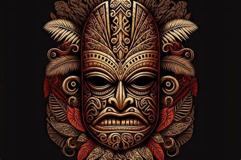 Premium Photo Totem Tiki Mask With Tattoo In Exotic African Style