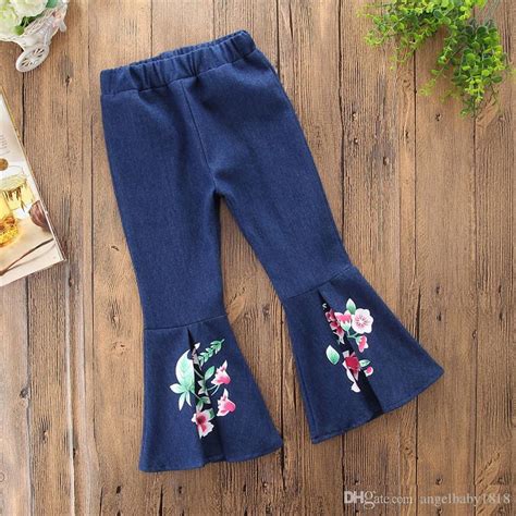 2018 Spring Kids Girls Denim Flower Pants Baby Girls Embroidery Floral