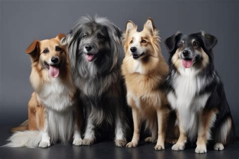 Premium Ai Image Purebred And Mixed Breed Dogs On A Gray Backdrop