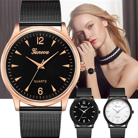2019 Geneva Women Luxury Watch Mesh Band Stainless Steel Analog Quartz Wristwatch Lady Girls
