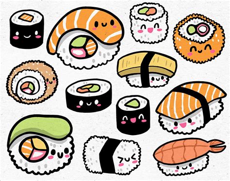 Kawaii Sushi Doodles Digital Clip Art Graphics Svg Png Eps For