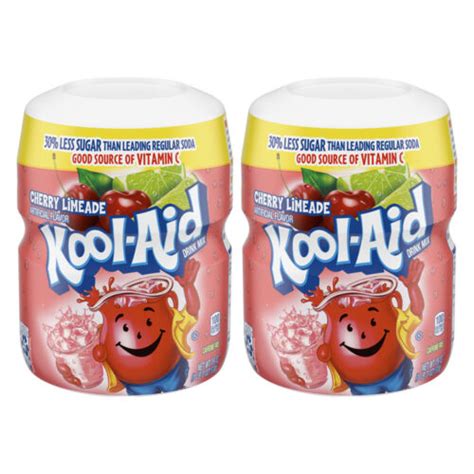2x Kool Aid Cherry Limeade Flavoured Powdered Drink Mix Tub 538g