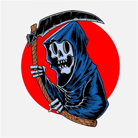 Premium Vector The Grim Reaper Held The Sickle In His Hand In Hand Drawn