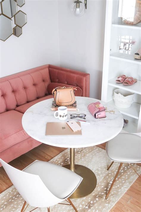 We can't stop crushing over pink home de. Breakfast nook with love seat | Home office design, Home ...