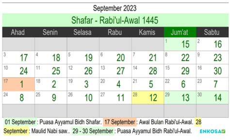 Kalender Hijriyah September 2023 Dan Jadwal Puasanya