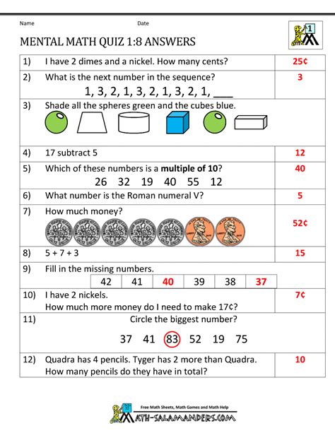 These worksheets are a useful resource for all homeschooling parents and. First Grade Mental Math Worksheets