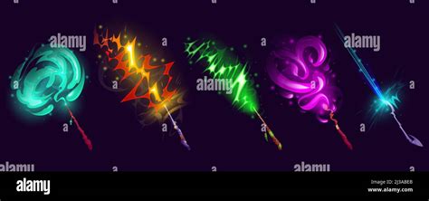 Magic Wands With Light Vfx Effect Wizard Or Witch Sticks With Glow And