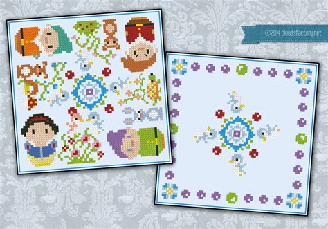 Free counted cross stitch patterns are easy to save and print out for use in creating lovely home decorations and gifts. Snow White biscornu - Digital Cross Stitch Pattern
