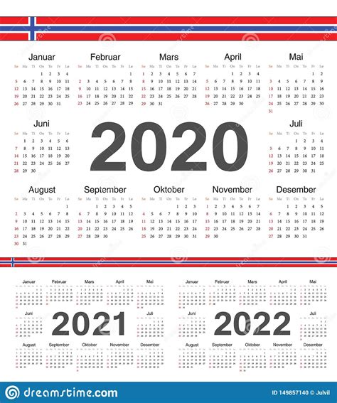 Vector Norwegian Circle Calendars 2020 2021 2022 Stock Vector