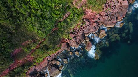 Download Wallpaper 3840x2160 Coast Stones Rocks Sea Aerial View 4k