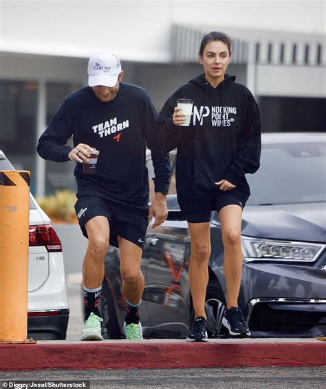 ashton kutcher and mila kunis coordinate in casual wear as they step out for coffee run in la