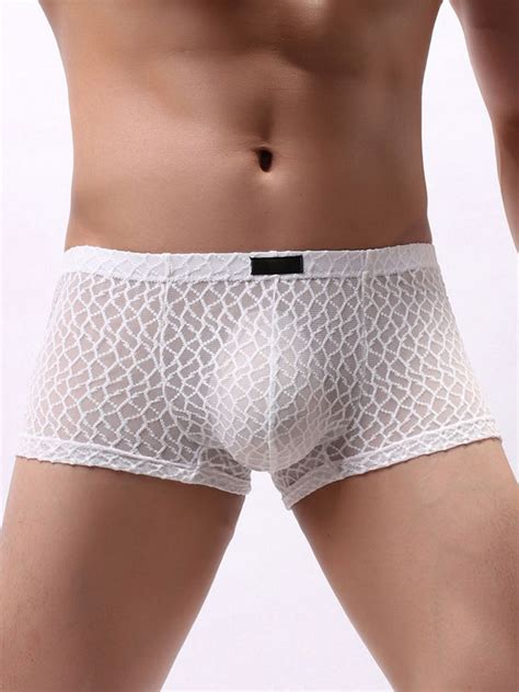 Sexy Panties For Men Orange Polyester Boxer Semi Sheer Men Lingerie