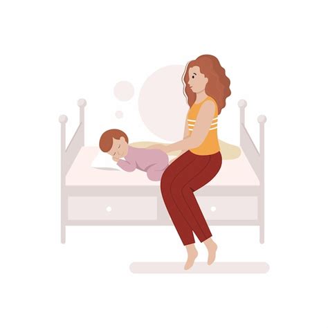 Premium Vector Mom Puts A Newborn Baby To Bed Motherhood And Childs
