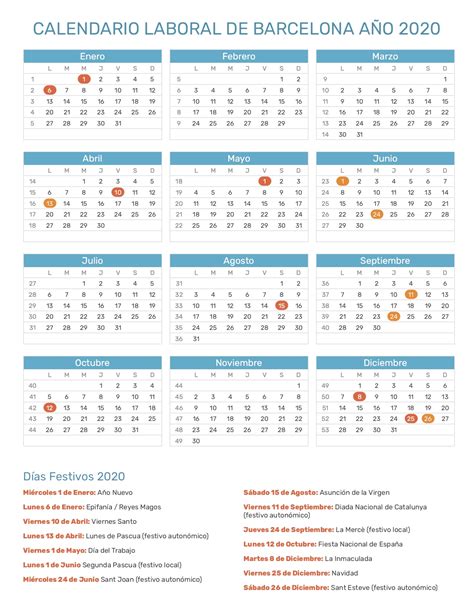 Calendario Laboral De Barcelona Año 2020 Feriados