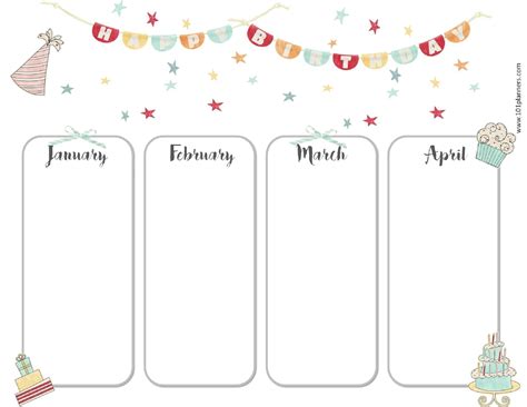 Effective Free Fill In Birthday Calendar Birthday Calendar Free