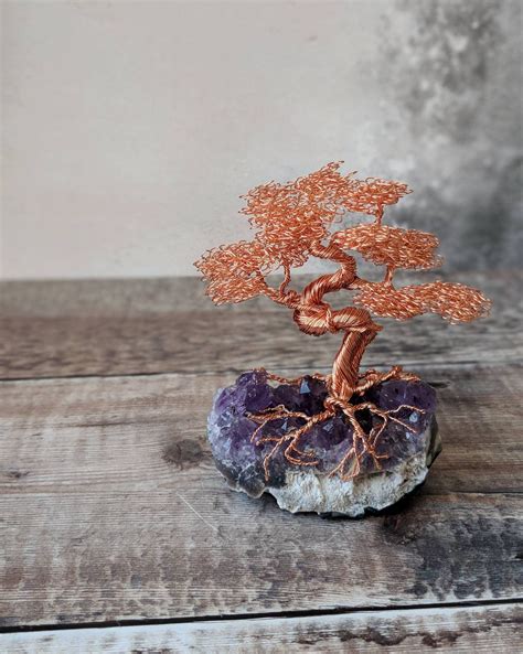 A Non Tarnishing Copper Wire Bonsai Tree Attached To An A Etsy Uk