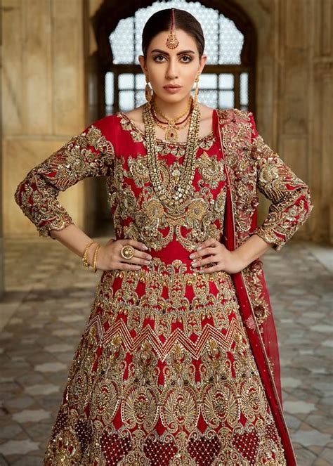 Buy Pakistani Bridal Red Lehnga Dress For Wedding Nameera By Farooq