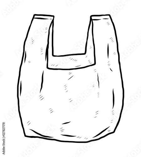 Plastic Bag Cartoon Vector And Illustration Black And White Hand