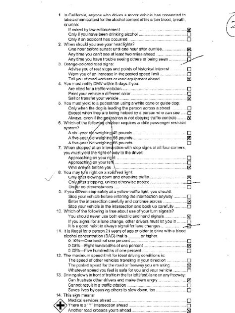 › printable driving test and answers. CA DMV test sample 4