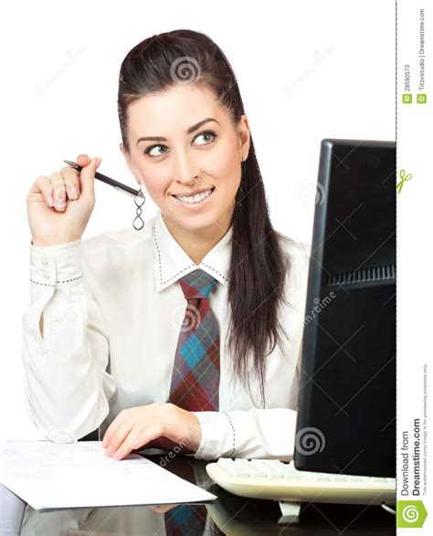 Cute Businesswoman At Work Stock Image Image Of Monitor 28592573